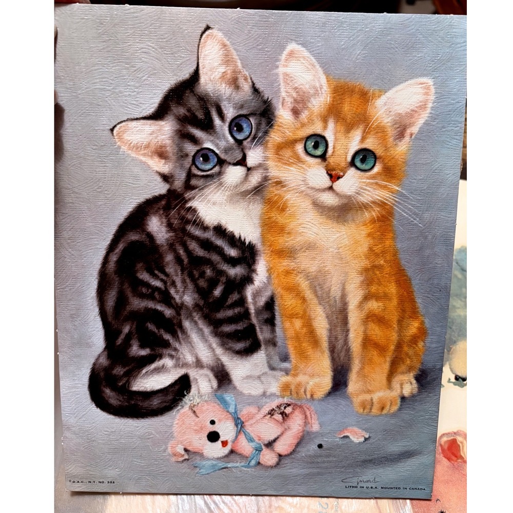 Vintage 1950s "Cats" by Girard Print No. 322 (8x10 Textured Kitten Art)